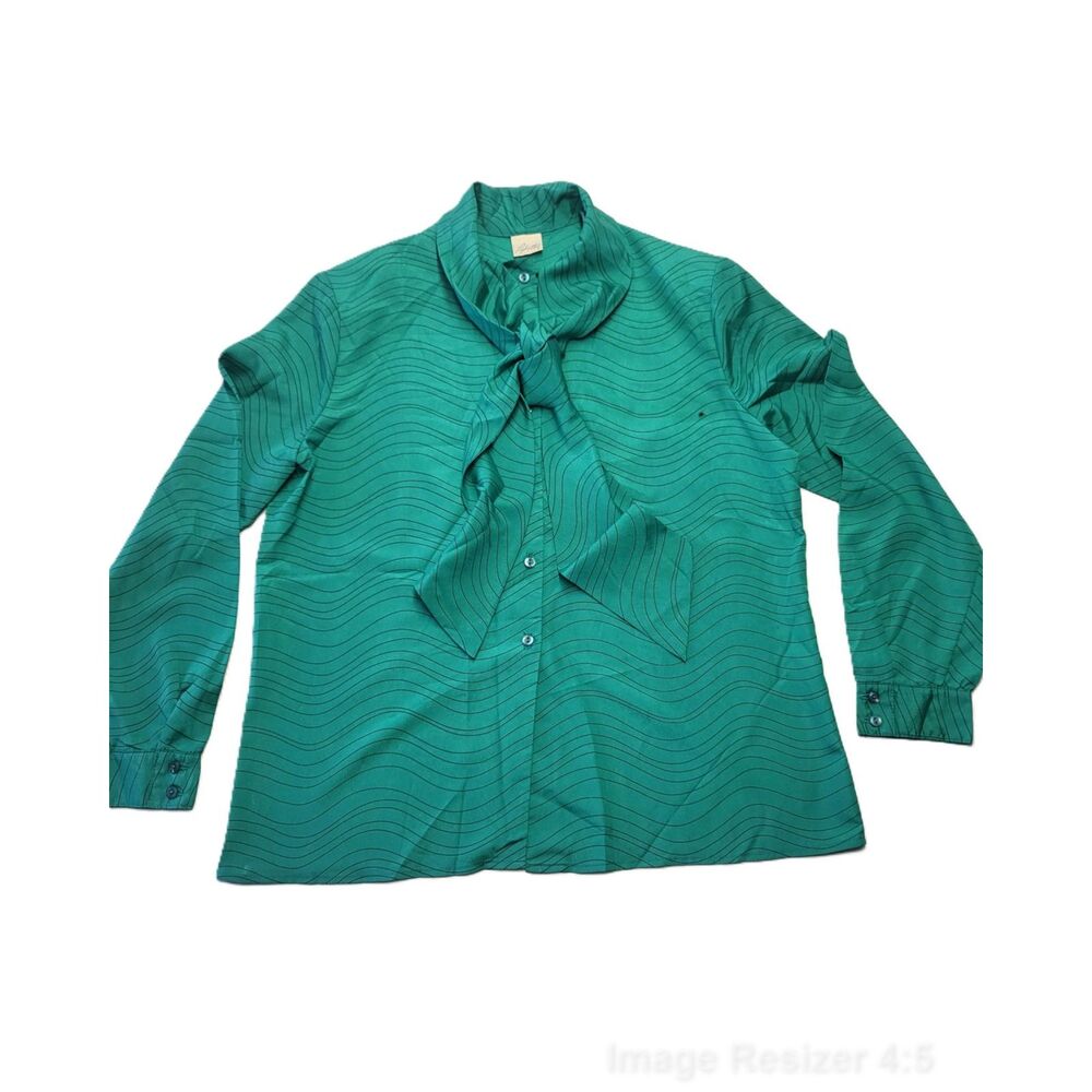 Vintage Pykettes Womens L  Blouse Retro Button Tie Neck long Sleeve Top